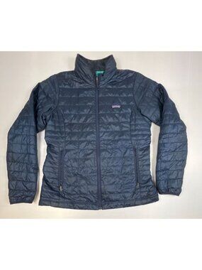 Patagonia Womens L Nano Puff Insulated Puffer Jacket Full Zip Navy Blue Teal
